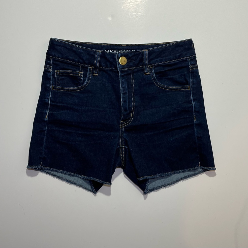 American Eagle Hi-Rise Shortie Stretch Blue Jeans Shorts, Size 4